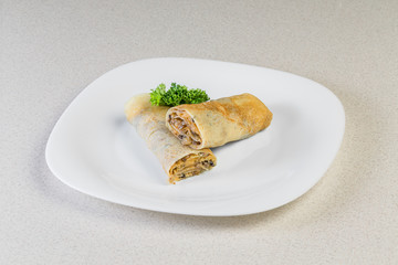 Pancakes with meat and mushrooms