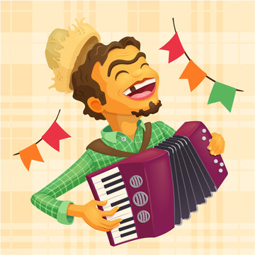 Happy peasant playing the accordion - Detailed illustration for brazilian june party themes