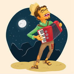 Happy peasant playing the accordion - Detailed illustration for brazilian june party themes
