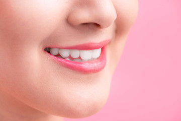 Obraz premium Beautiful Perfect Lips. Beauty young asian woman Lips over white background