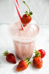 Strawberry-banana smoothie with milk or yoghurt