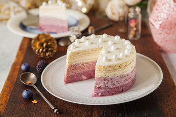 Vanilla and blueberry ombre cake