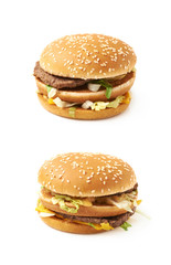 Meat and cheese burger isolated