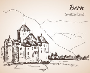 Bern city view sketch. Switzerland.