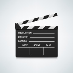 Fototapeta premium Black open clapperboard. Realistic vector illustration