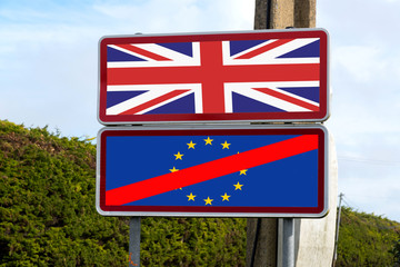 Ein Hinweisschild auf den Brexit