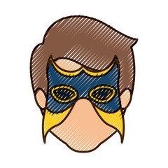 colored pencil silhouette of faceless man superhero with mask and thick contour vector illustration