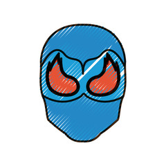 colored pencil silhouette of faceless man superhero masked with mask shape of flame around the eyes and thick contour vector illustration