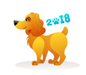 Vector funny cartoon spaniel symbol of new 2018 year template for calendar illustration or greeting card