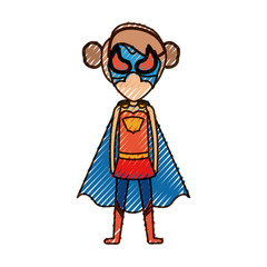 colored pencil silhouette of faceless standing girl superhero with collected hair vector illustration