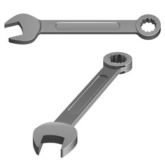 Комбинированный гаечный ключ из блестящего металла, изолированный на белом фоне