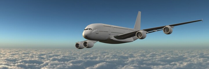 Naklejka na ściany i meble modern passenger airplane in flight above the clouds