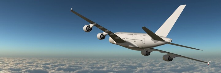 modern passenger airplane in flight above the clouds