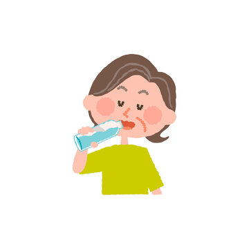vector illustration of an elder woman drinking water