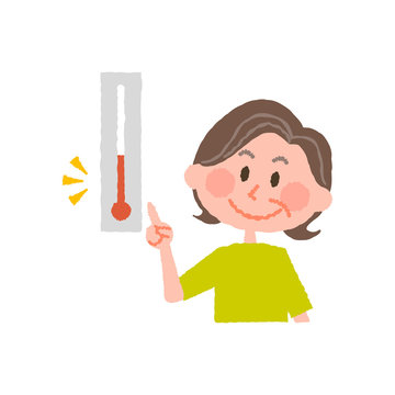 vector illustration of an elder woman checking the temperature