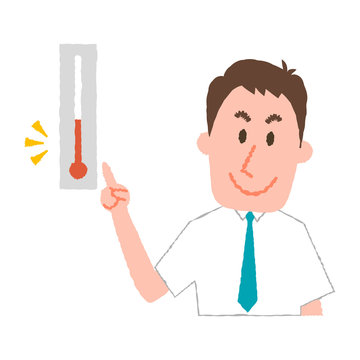vector illustration of a businessman checking the temperature