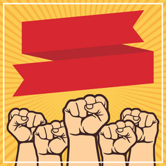Clenched fist held high in protest poster template