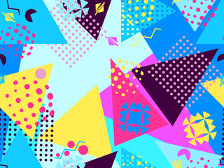 Memphis seamless pattern. Geometric elements memphis in the style of 80's. Vector illustration