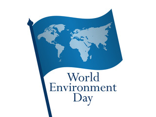 World Environment Day 5th june. Flag with world map on white background. Vector illustration