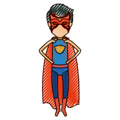 colored pencil silhouette with faceless superhero young flying with hands in your waist vector illustration