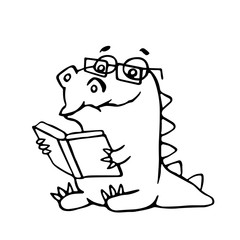 The dragon sits and reads a book. Vector illustration.