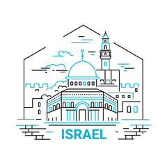 Naklejka premium Israel - modern vector line travel illustration