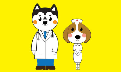Dog character doctor and nurse concept
