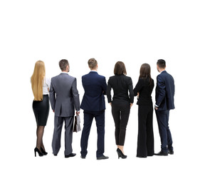 Obraz premium Successful business team looking upwards standing back side