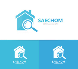 Vector of real estate and loupe logo combination. House and magnifying glass symbol or icon. Unique rent and search logotype design template.