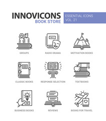 Book store - modern color vector single line icons set
