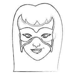 monochrome blurred contour of woman superhero with long hair and mask vector illustration