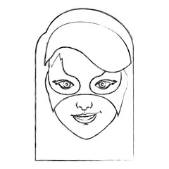 monochrome blurred contour of girl superhero with hair straight and mask vector illustration