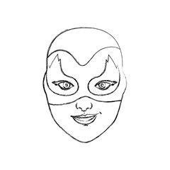 monochrome blurred contour of female superhero with mask and flame eyes vector illustration