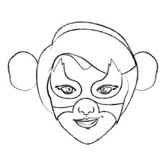 monochrome blurred contour of woman superhero with collected hair and mask vector illustration