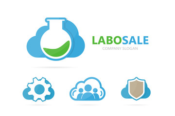 Vector of flask and cloud logo combination. Laboratory and storage symbol or icon. Unique science and bottle logotype design template.