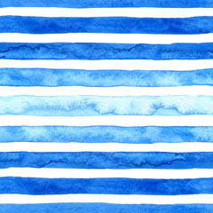 Hand drawn watercolor blue texture strokes seamless pattern on the white background