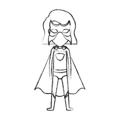 monochrome blurred contour faceless of standing girl superhero with short hair vector illustration