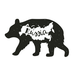 Vector illustrated map of Russia inside wild bear.