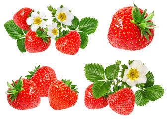 Fototapeta na wymiar strawberry and strawberry flower isolated on white