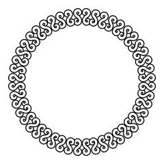 Black and white oval frame with floral silhouettes. Copy space. Vector clip art.