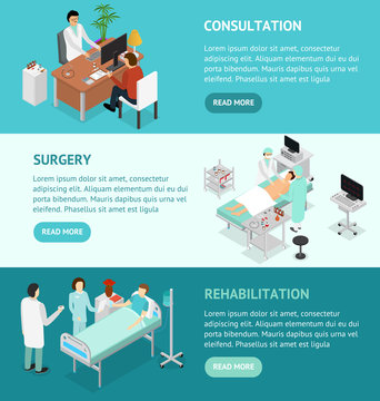 Patient and Doctor Appointment Isometric View. Vector