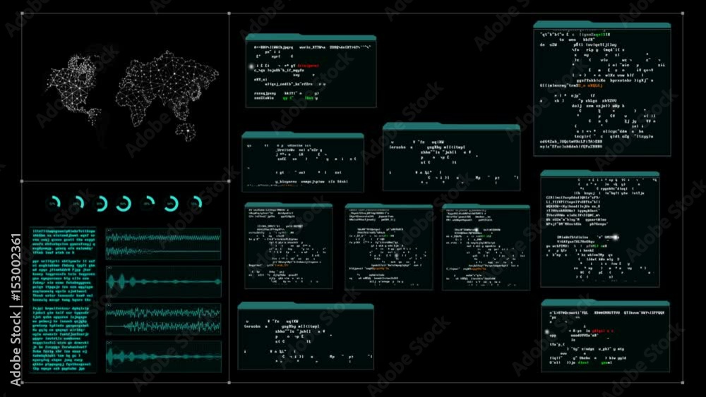 Poster 4k hacker user inter face with random text window code percent load for cyber technology futuristic 