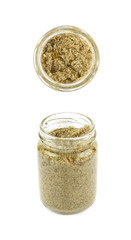 Glass jar of italian pesto isolated