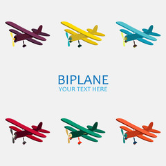 Vector illustration of biplane in color monochrome