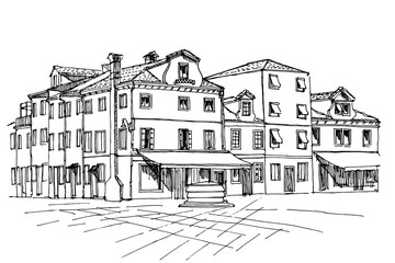 Vector sketch of architecture of Burano island, Venice, Italy.