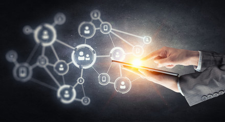 Naklejka premium Wireless connection and new technology concept. Mixed media