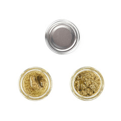 Glass jar of italian pesto isolated