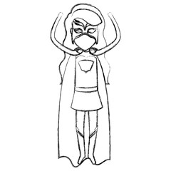monochrome blurred contour faceless of superhero woman flying with the arms up vector illustration