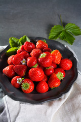 Organic fresh Strawberry. Red strawberry and blossom. Strawberry Juice. Loosely laid strawberries in different positions.