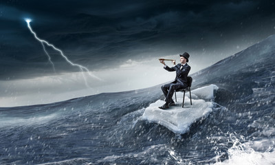Naklejka premium Surfing sea on ice floe. Mixed media